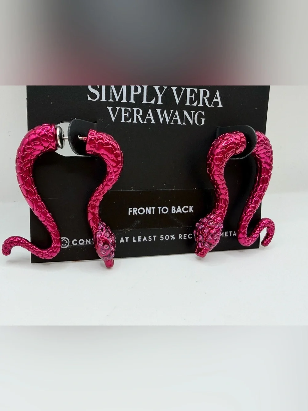 Simply Vera Vera Wang Pink / Red Snake Front-to-Back Earrings NWT